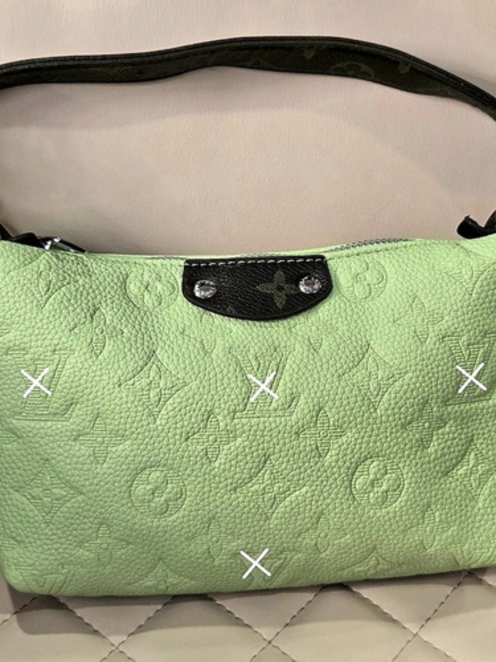 New Pale Green And Brown Monogram Hand Bag With Silver Hardware